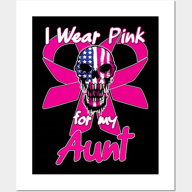 I Wear Pink For My Aunt - Breast Cancer Support Skull Wall Art by Anassein.os